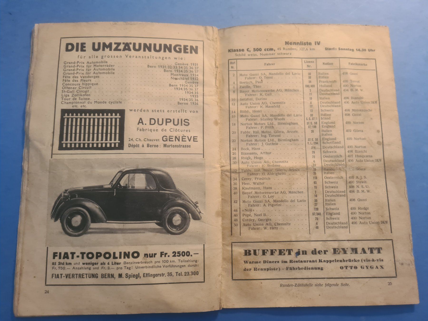 Motosacoche Documenti: 1937 BERN GROSSER PREIS OFFIZIELLES PROGRAMM VINTAGE – Difettoso da Bellevue venduto da BURGOLMANIA 7