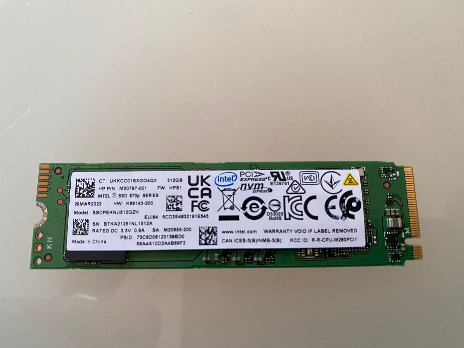 Intel Harddisks: Intel SSD mit 512 GB (M.2 2280) – Gebraucht aus Bern von eric_lewis