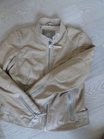 Jacke Leder beige, echt Leder Gr. L neuwertig