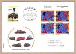 125 Jahre Gotthardbahn, mit Fr. 5.- Hist. Bahnpost 2007