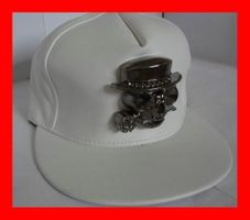 Baseballcap Totenkopf Leder Metall WEISS Skull Schädel Hut
