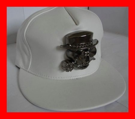 Baseballcap Totenkopf Leder Metall WEISS Skull Schädel Hut