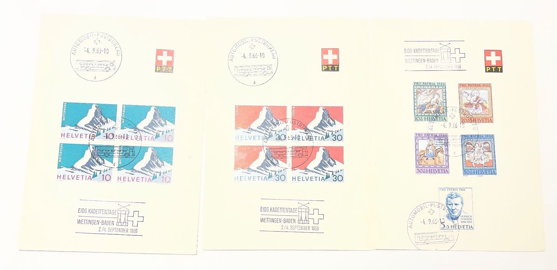 Tutti i francobolli: 3 Bögen Schweizer Briefmarken 1966 – Usato da Mägenwil venduto da Zidane1