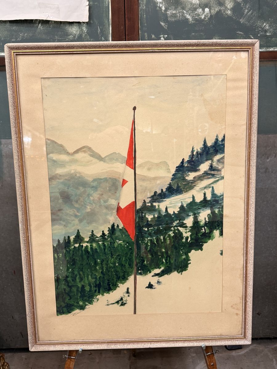 Gemälde: Winterliches Schweizer Bergpanorama Aquarell Gemälde – Gebraucht aus schaffhausen von VintAntik_1980