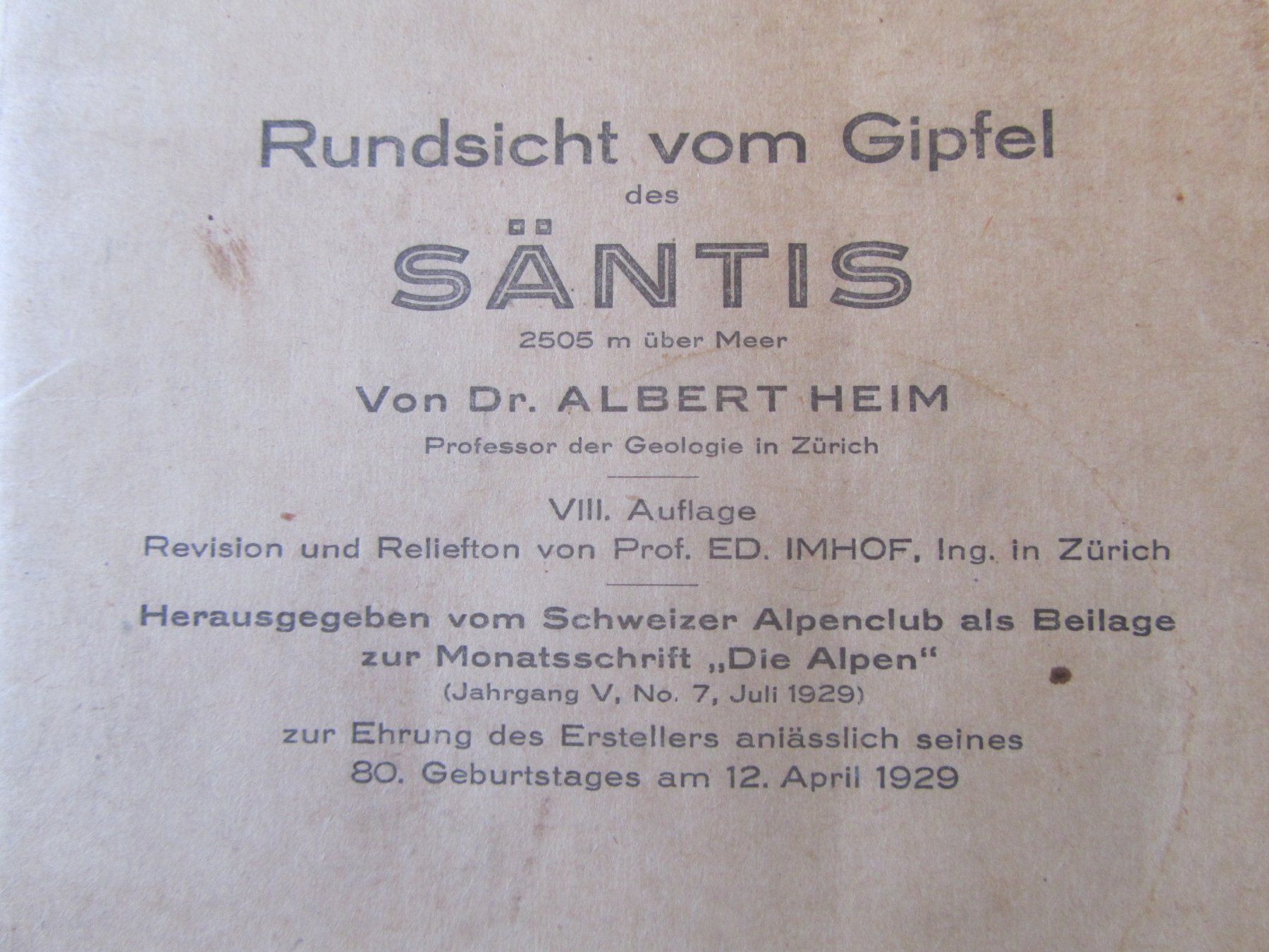 Landkarten & Atlanten: Säntis Gipfelpanorama von Albert Heim, 1929 – Gebraucht aus Seengen von mikelele 1