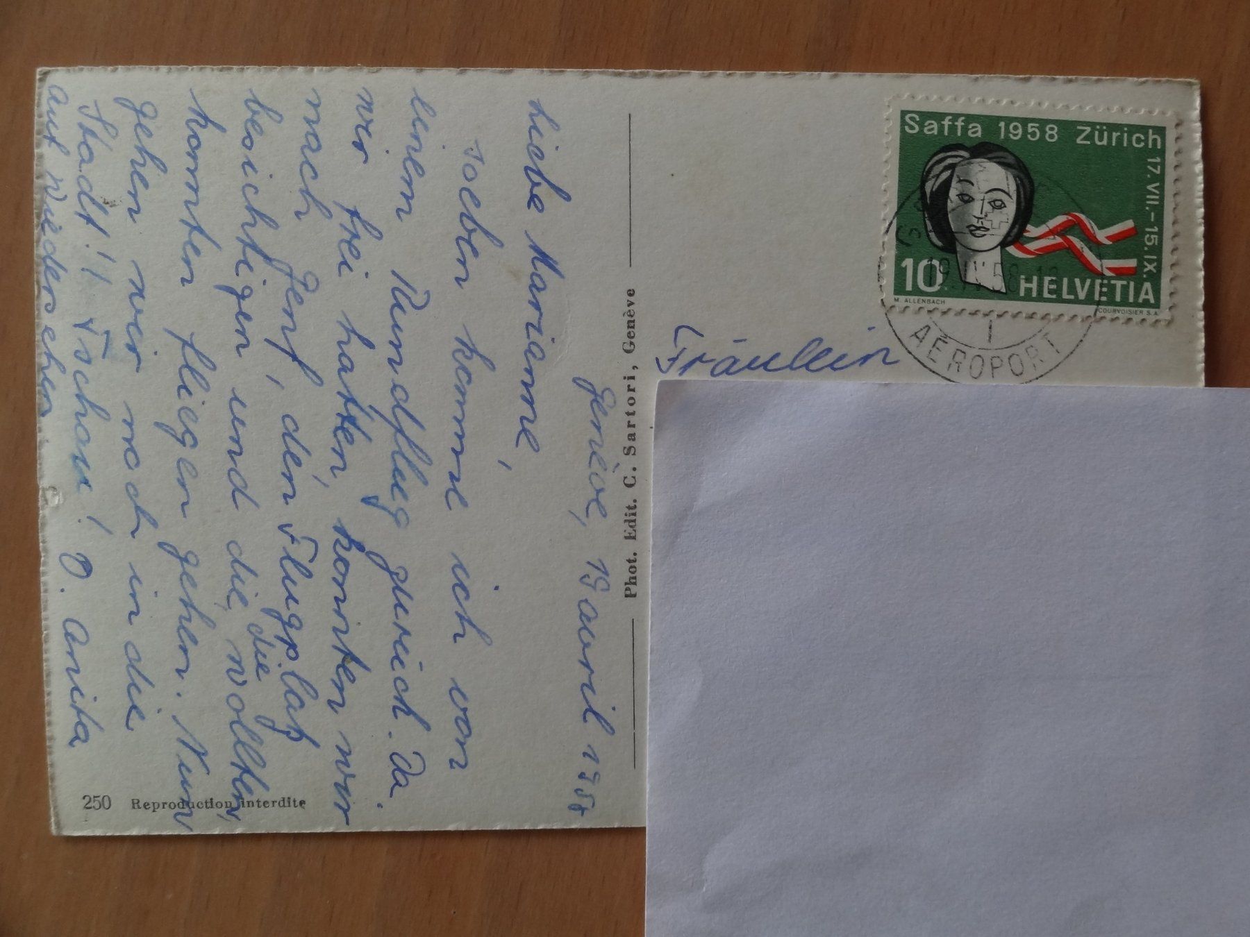 Ansichtskarten: Souvenir de Genève - 1958 – Gebraucht aus St Léonard von Riglin 1