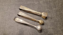 Zuckerzangen Set 3 Stk. Metall versilbert Vintage gebraucht