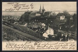 Neuchatel, Totalansicht mit Bahnschienen