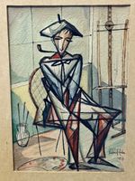Kubistisches Portrait einer sitzenden Person, signiert 1957