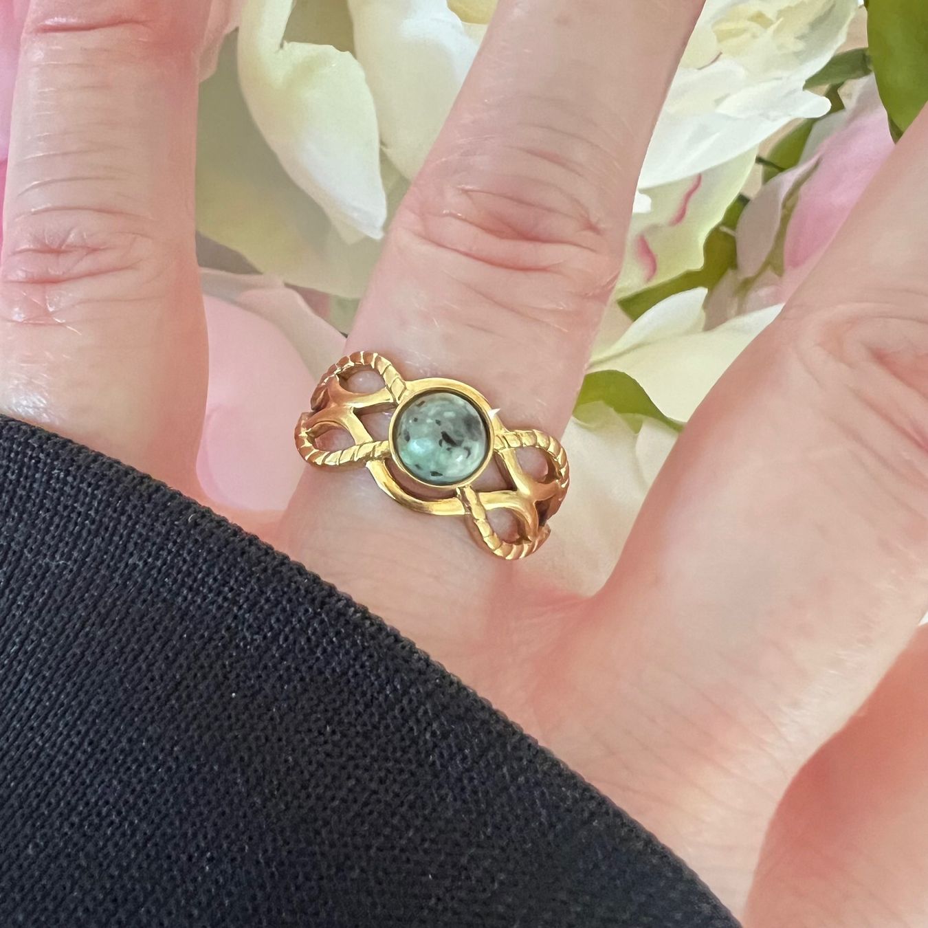 Anelli: Bague plaquée or avec agate dentrique – Nuovo (secondo la descrizione) da Pully venduto da sunaddict 2