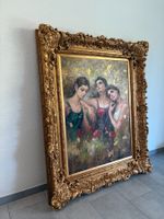 114x139/ DENBER/ Öl Gemälde Frauen im Blumenfeld Goldfolie
