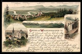 Litho Walzenhausen, Kirche u. Hotel Rhei