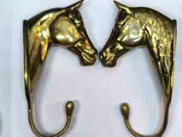Wandhaken Pferdekopf Messing 2er Set guter Zustand