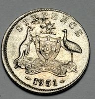 Spécial décentrée Sixpence Australie 1951 George VI