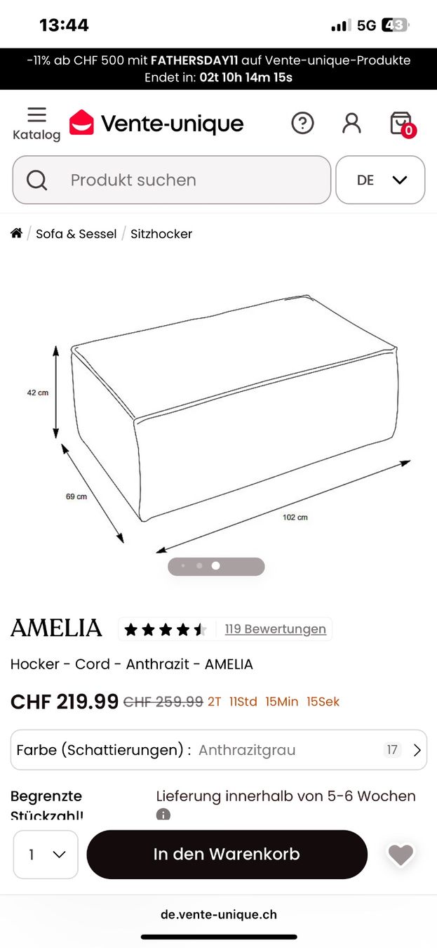Sgabelli: Hocker im Cordstoff – Nuovo e nell'imballaggio originale da Thürnen venduto da wei_g6t2 2