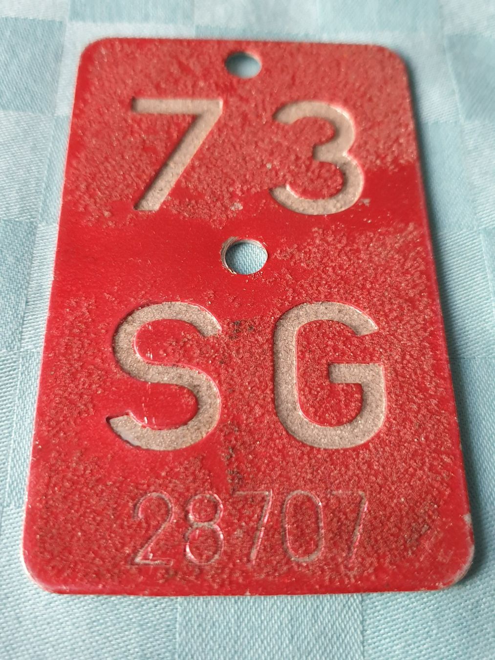 Schilder: Velonummer SG 73 – Gebraucht aus Mörschwil von spirspi