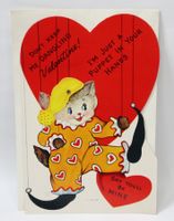 Vintage Valentinstag Karte, beweglich mit Couvert, Katze