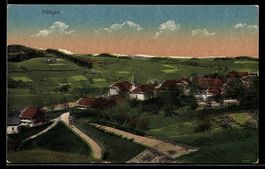 AK Albligen, Ortsansicht mit Kirche und umgebender Landschaf
