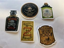 Lot de 5 autocollants vintage motifs poison et divers