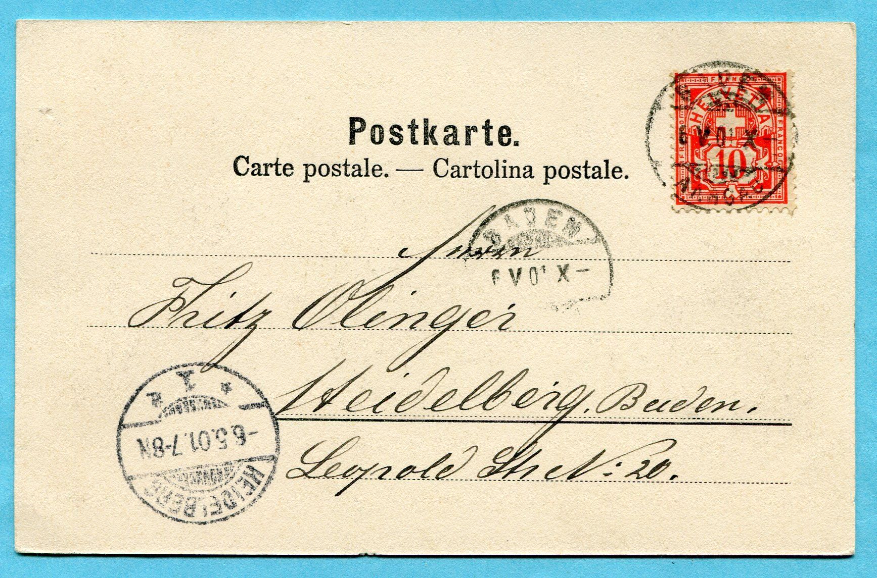 Cartoline postali: Baden - Casino 1901 – Usato da Opfikon venduto da cleocat-vb 1