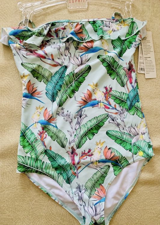Maillot De Bain Une Pièce Tropical Escape Noir Licou Faux-kini Taille 16/18 - Neuf Avec étiquette