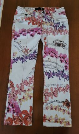 Just Cavalli Damenjeans Gr. 27 Floral Print weiss bunt