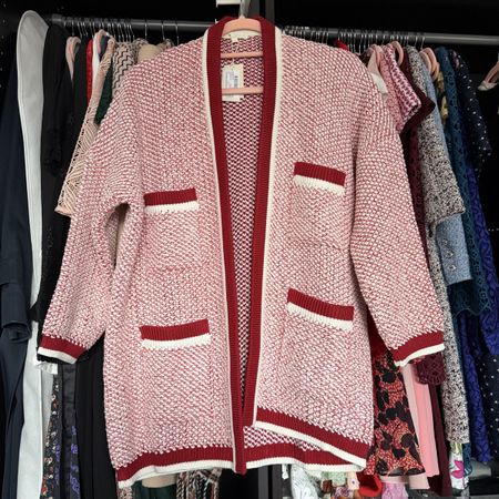 Maje Strickjacke/Cardigan, rot/weiss, Grösse 3