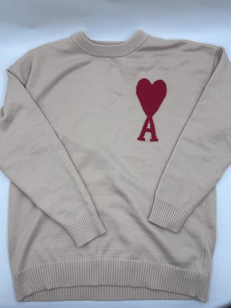 Ami Paris Pullover beige mit Herz Logo, Grösse L, Neu