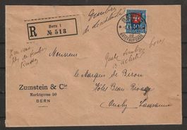 1922 : Pro Juventute J24 auf R-Brief, sauber gestempelt