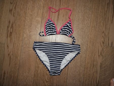 Bikini gestreift marineblau/pink Grösse 134/140