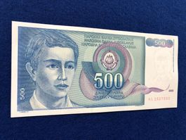 Belgrad 1990 - Jugoslawien - 500 Dinara UNC - junger Mann