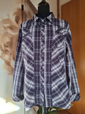 Karo Bluse XXL hemd damen Lila Weiss Langarm Brusttaschen 49