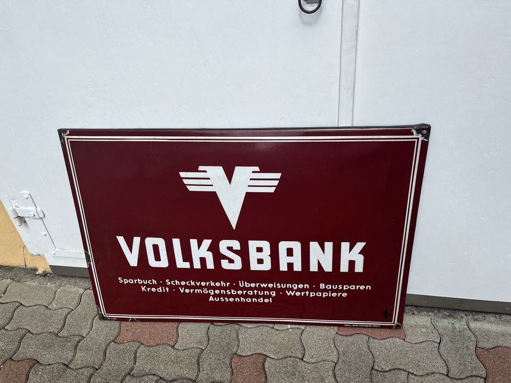 Insegne: Riesiges Email Emaille Schild Volksbank 50er Jahre 117x78 cm – Usato da Hefenhofen venduto da n0rt0n 1