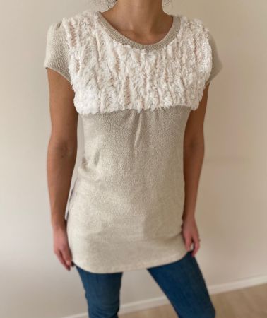 Strick Top mit Pailletten beige/weiss (NEU - XS)