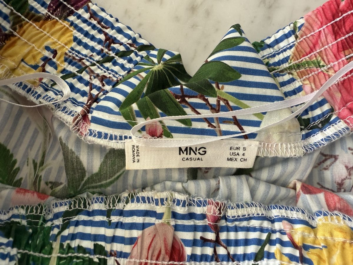 Mango Camicette: Bluse Carmen Gr. S Off-Shoulder blau gestreift Blumen – Nuovo (secondo la descrizione) da Seewen SO venduto da HappyHappyHappy 2