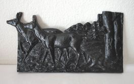 Gusseisen Reliefbild ; Rehe im Wald, Kunstguss massiv