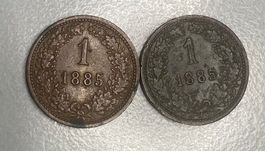 Zwei 1 Kreuzer Münzen, Jahrgang 1885, Österreich