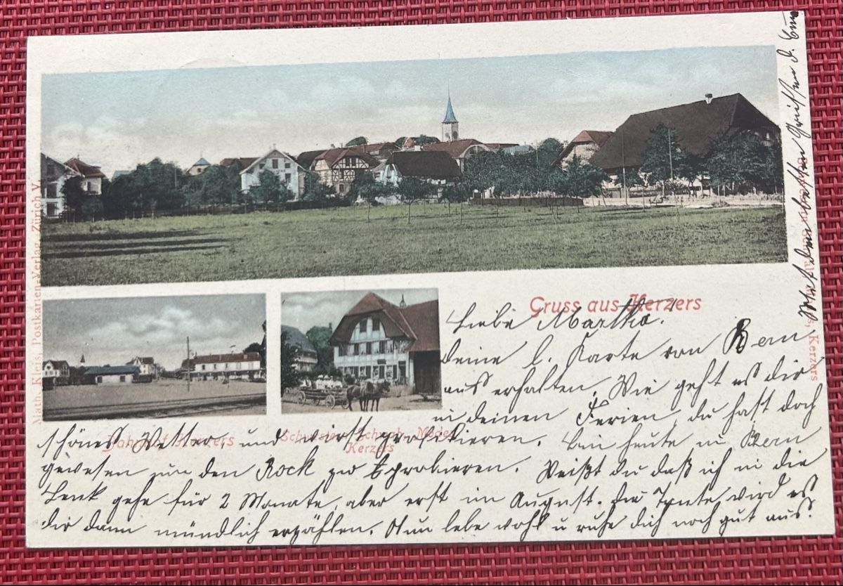Cartoline postali: Gruss aus Kerzers 3-Bildrig  – Usato da Horw venduto da Tellbub