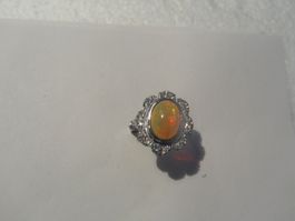Opal-Diamant Ring, 18 K.Weissgold
