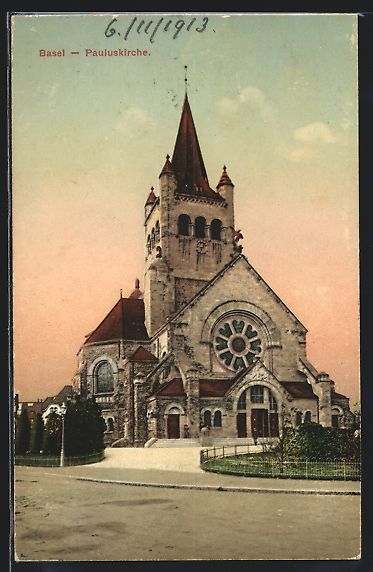 Cartoline postali: AK Basel, Ansicht der Pauluskirche, 1913 – Usato da Berlin venduto da bartko-reher