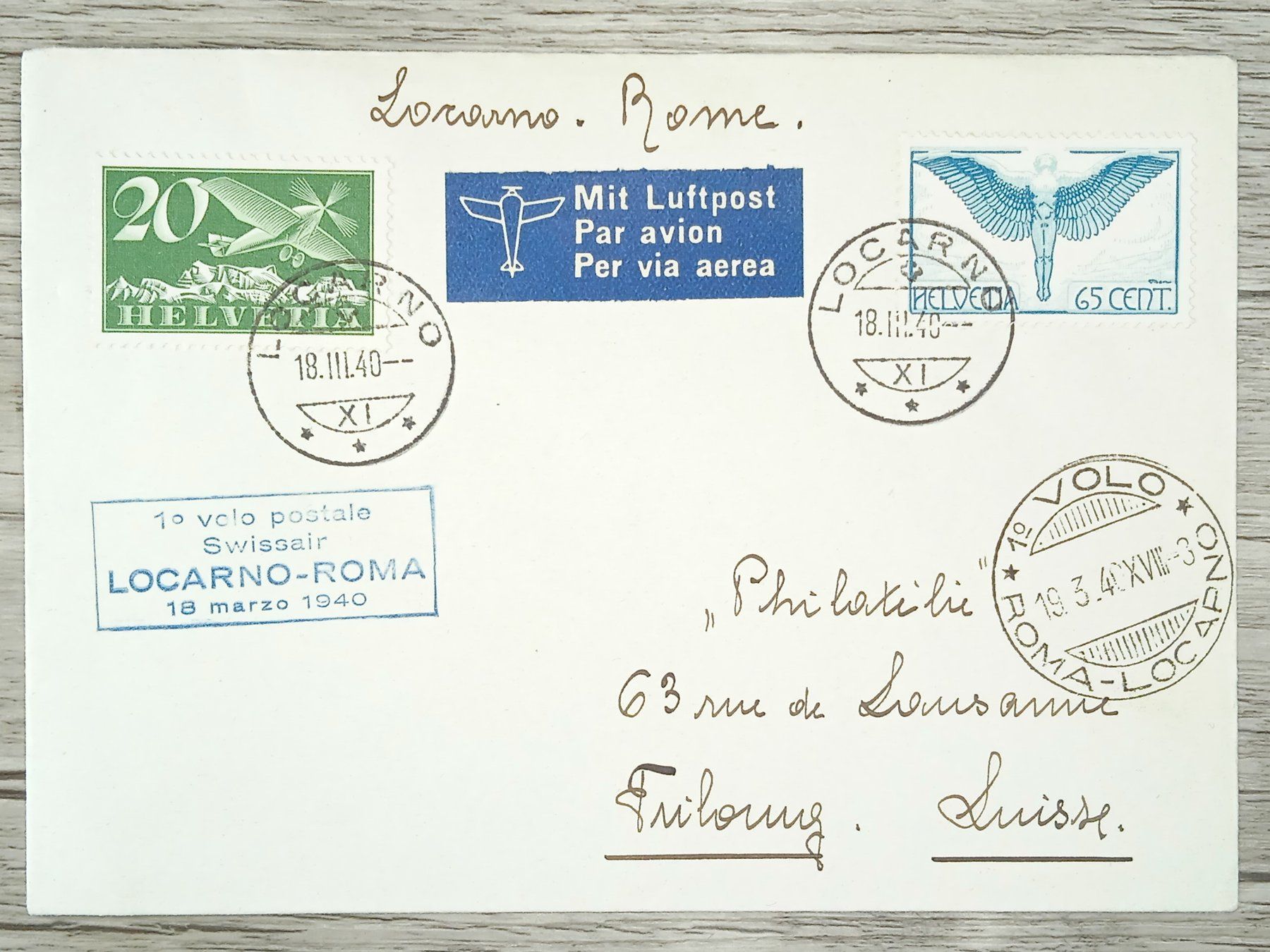 Tutti i francobolli: TR13 Enveloppe + Timbre Suisse 1940 – Usato da Cousset venduto da Patrick_Collections