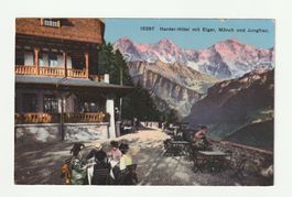 Postkarte Panorama Harder-Hotel Eiger Mönch Jungfrau 1919