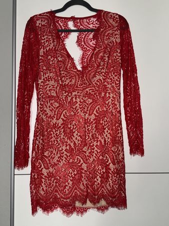 Damen Kleid Rot mit Spitze langarm Gr. M/L