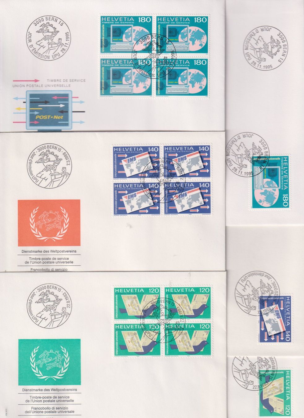 Tutti i francobolli: FDC. UPU. Genf. 1983/89/95. Serie Einzelm. & 4-er-Blocks. – Nuovo (secondo la descrizione) da Koblenz venduto da Boerse6