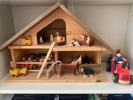 Holz Bauernhof mit Tieren und Traktor Holzspielzeug