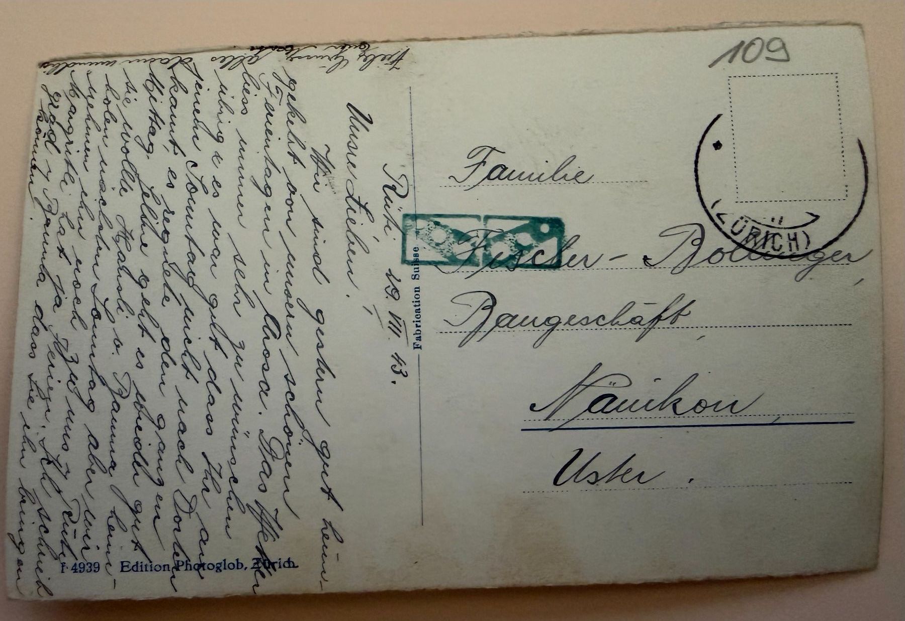 Ansichtskarten: AROSA - Ober- und Untersee 1943 - Ansichtskarte – Gebraucht aus Tegerfelden von siebenmacky 1