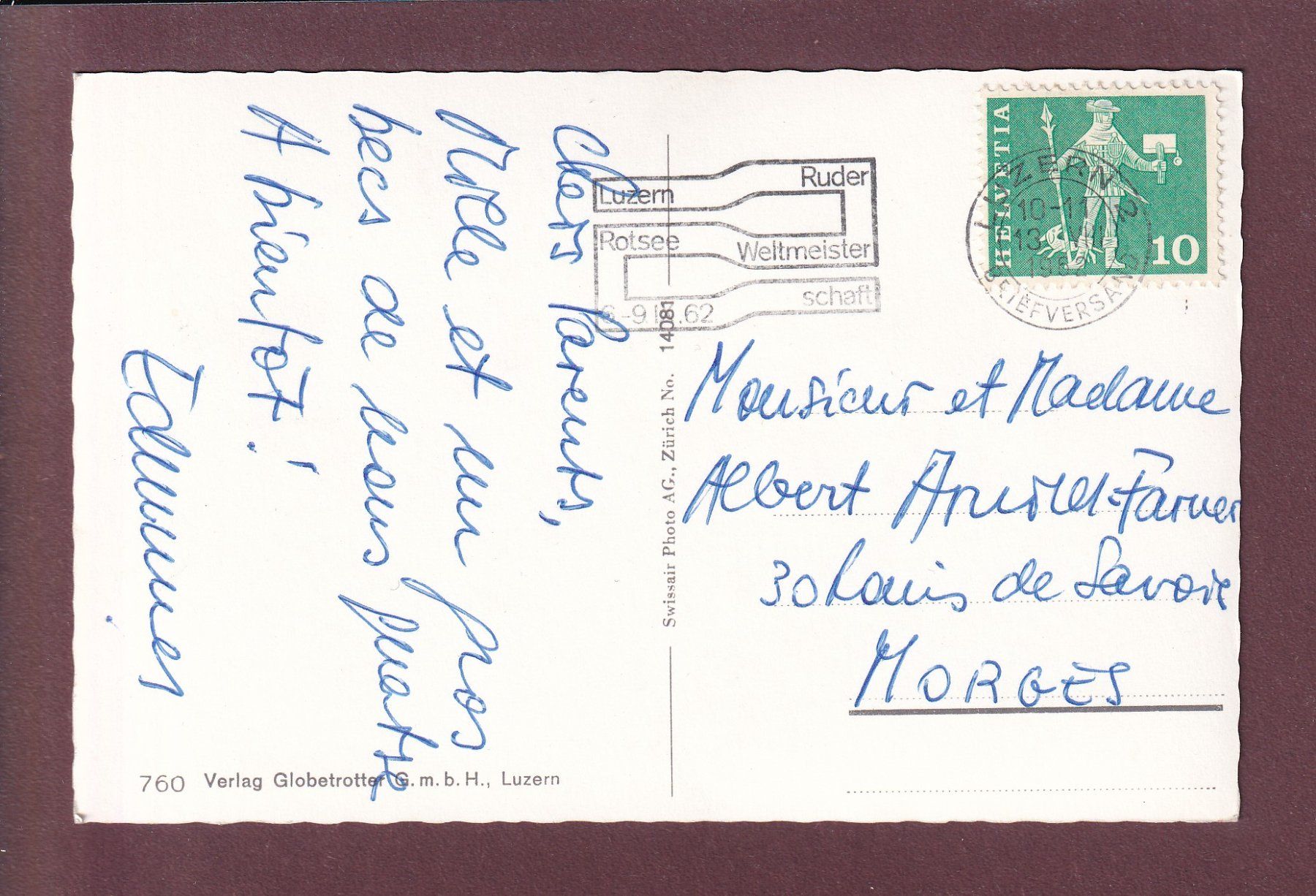 Cartoline postali: LUZERN - Flugaufnahme - 1962 – Usato da Pully venduto da nicecards 1