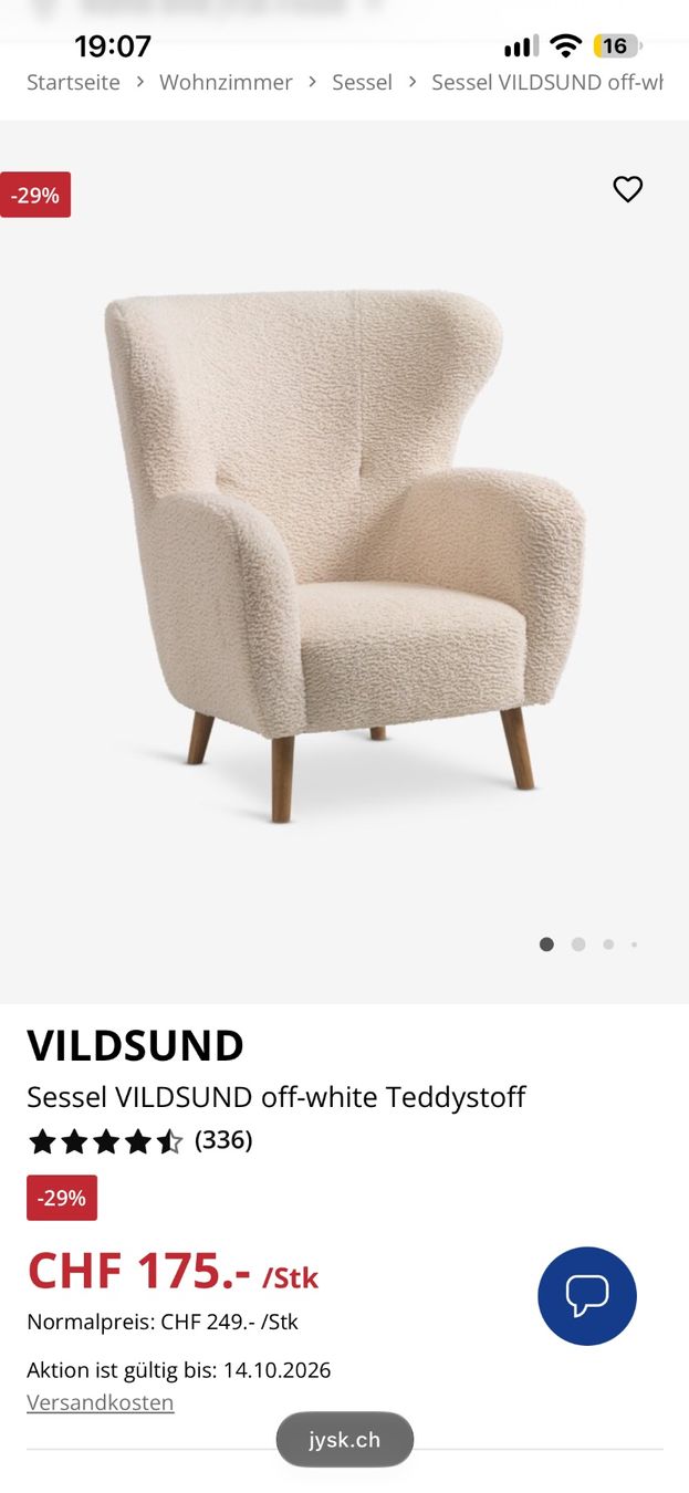 Jysk Sessel: Bouclé-Sessel mit passendem Hocker zu verkaufen – Gebraucht aus Neuhausen von cha_29dk 1