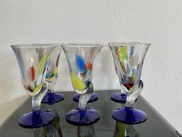 6x Elegantes, mundgeblasenes Vintage Gläser
