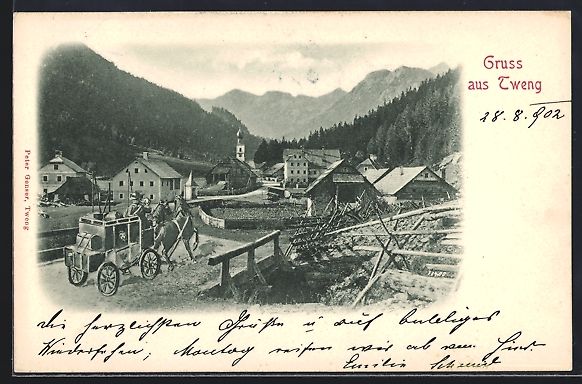 Cartes postales: AK Tweng, Ortsansicht mit Postkutsche – D'occasion à Berlin par bartko-reher